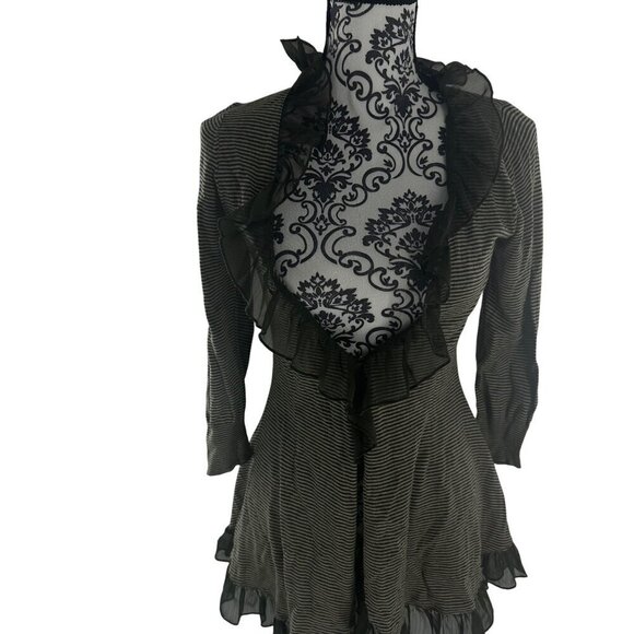 Guinevere Womens Ruffle Trim Striped Cardigan Sweater Jacket Size S - Picture 13 of 16